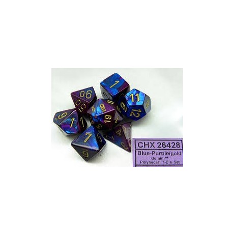Chessex set de 7 dés Gémini bleu-violet/or
